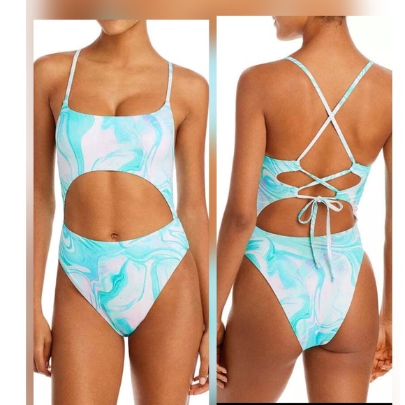 Aqua Other - NWT Aqua Swim Monokini Turquoise Marble Cutout One Piece Womens Small